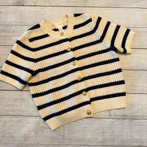 H&M TEXTURED-KNIT CARDIGAN in Navy & Cream